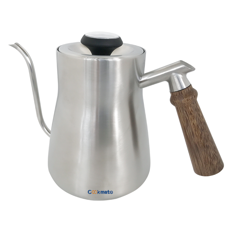 Stainless Steel Turkish Insulated Level Wooden Handle Drip over Matt Silver Coffee Pot with Thermometer