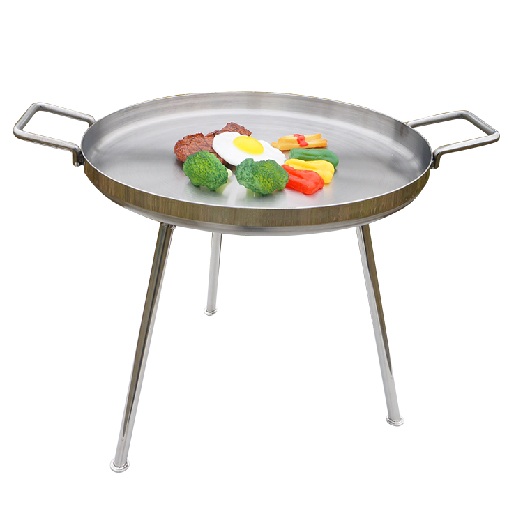 Outdoor Kitchen Camping Cookware Set Stainless Steel Round Flat Pan with Removable Holder From Guangdong