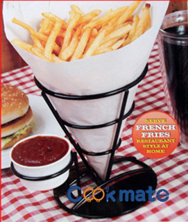 French Fries Cone & dipping Cup Holder, Classical Black Metal Diner Stand Holder French Fries