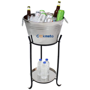 Double Wall Round Beverage Tub Galvanized Metal Printed Water Bucket with Stand
