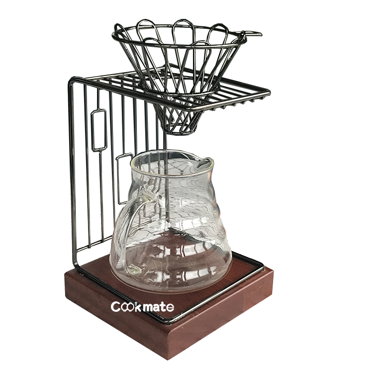 Cookmate Paper Filter Coffee 304 Stainless Steel Espresso Dripper Stand Percolator With Wooden Base