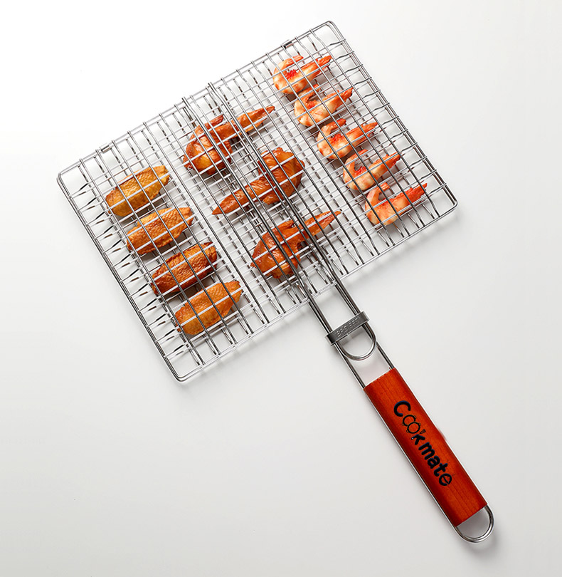 Portable Useful BBQ Tool Stainless Steel BBQ Grilling Basket with Heat Resistance Handle