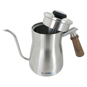 2020 Professional 850ml Long Narrow Spout Coffee Pot Wood Handle Pour Over Gooseneck Kettle Stainless Steel Silver
