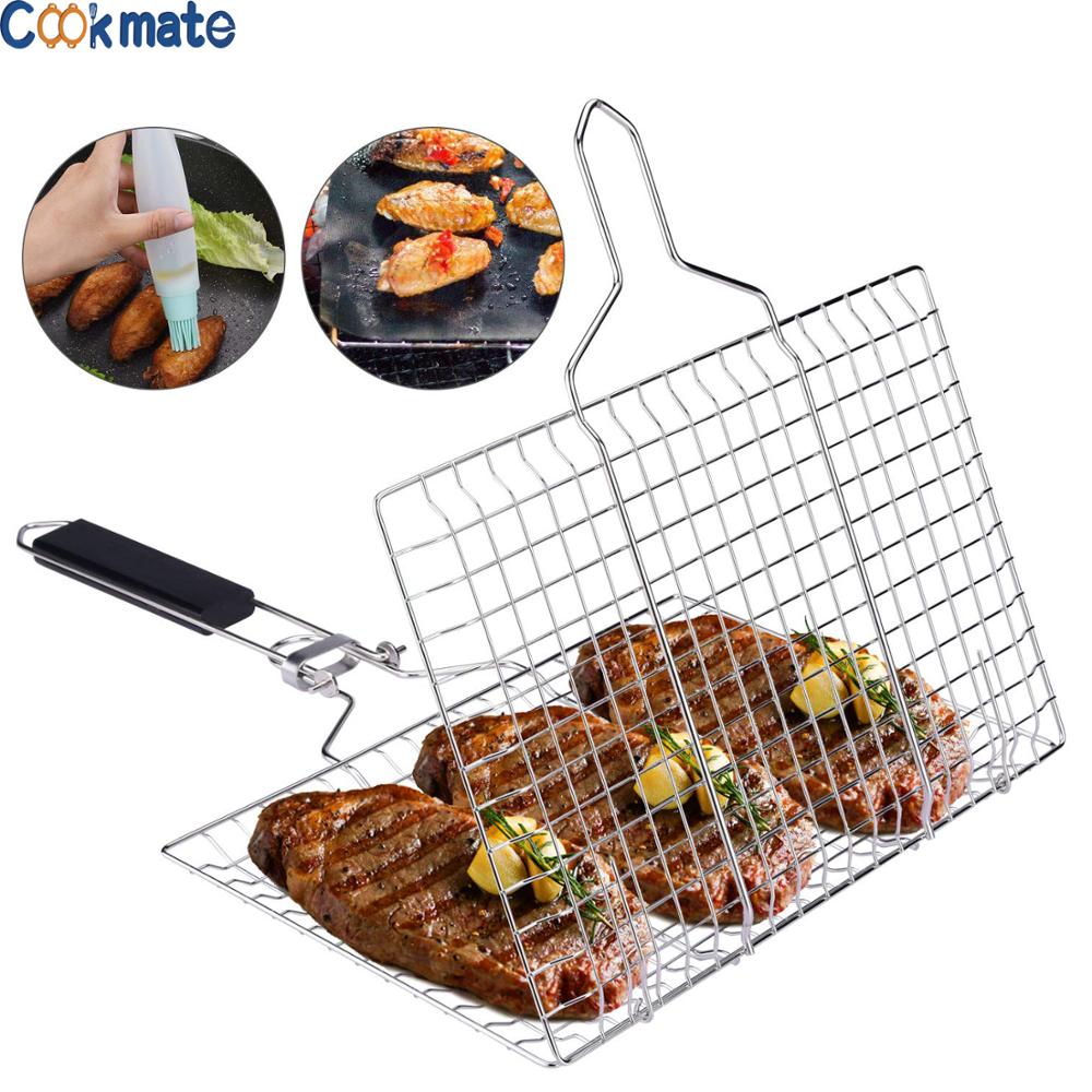 Good Quality High Resistance Barbeque Grill Basket with Storage Bag, Outdoor BBQ Tools for Meats, Fishs, Seafoods, Vegetables