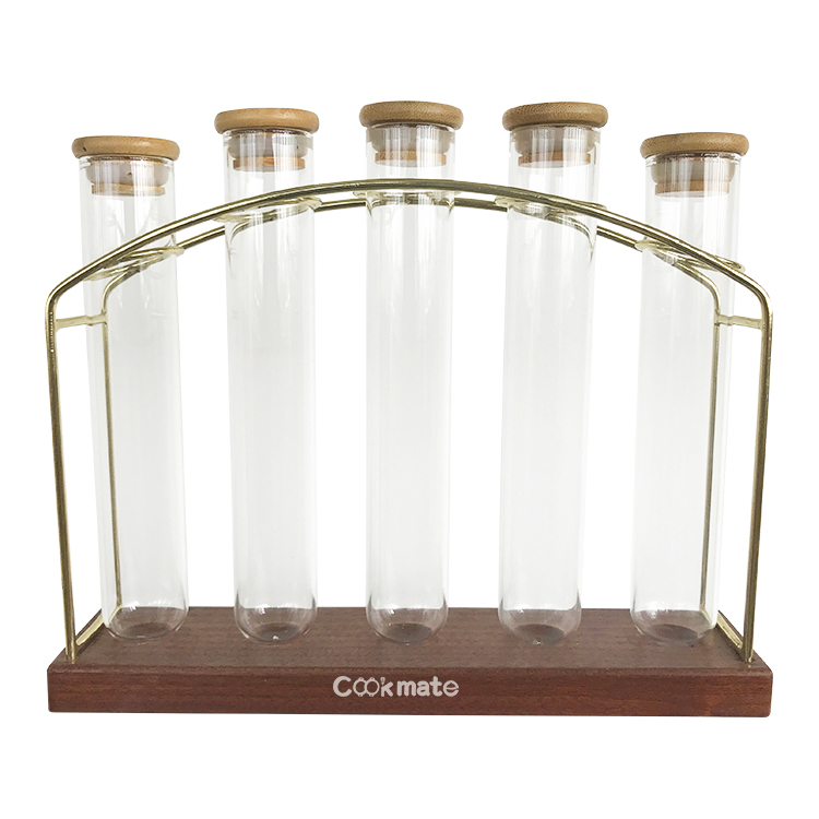 COOKMATE 304 Stainless Steel And Wood Coffee Bean Tea Condiment Test Tube Rack