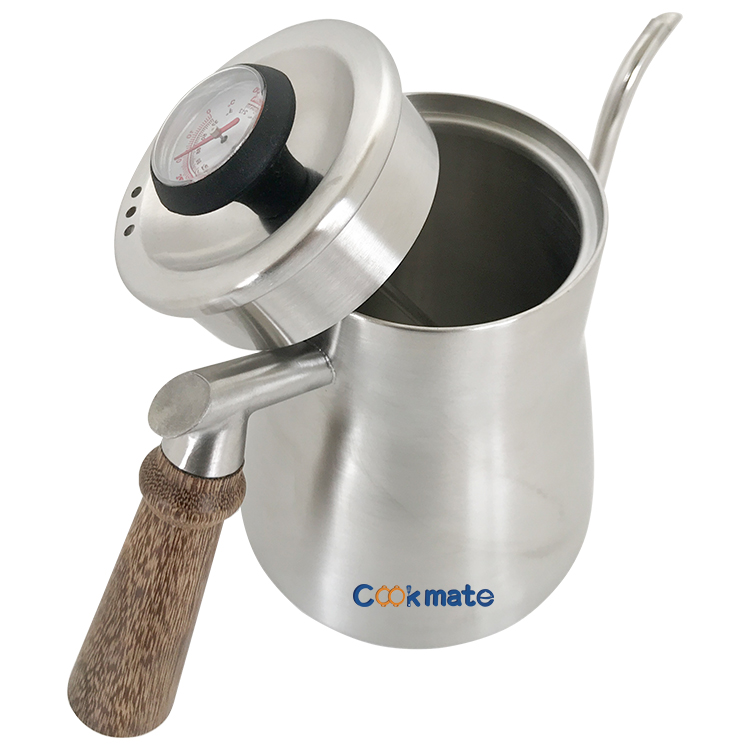 Reusable Stainless Steel Coffee Water Pot With Integrated Thermometer Suitable