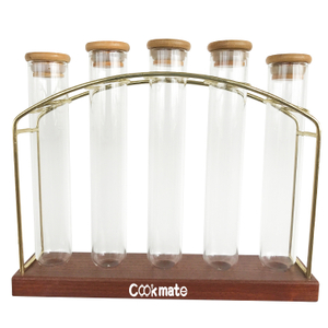 COOKMATE 304 Stainless Steel And Wooden Holding 5 Holes Test Tube Rack Stand