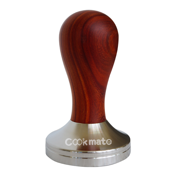 Wood Handle 304 Stainless Steel Flat Base Coffee House Accessories Espresso Tamper with Logo