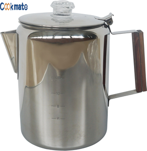 Premium Shiny Stainless Steel Coffee Pot Wooden Handle Stovetop Heating Coffee Drip Spout Outdoor Kettle