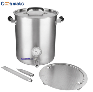 Cookmate Stainless Steel Home Brew Kettle W/Dual Filtration Equip with False Bottom Thermometer And Ball Valve for Brewing