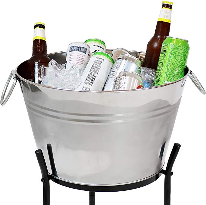 Ice Bucket Drink Cooler with Stand And Tray Stainless Steel Holds Beer Wine Champagne Ice Bucket