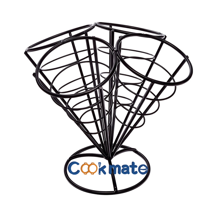 Cookmate black durable in use family use French fries fried chicken ice cream finger food 4 cones holder