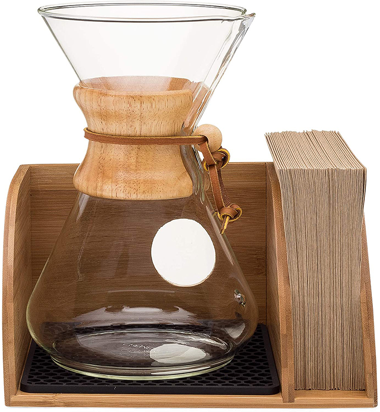 Cookmate Bamboo Wood Wooden Coffee Maker Tray With Filter Paper Rack Holder