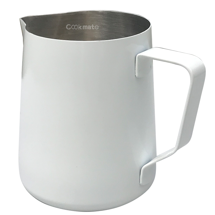 Milk Jug Frothing Pitcher with Thermometer Stainless Steel Temp Control Texturing Pot for Coffee Latte 600ml
